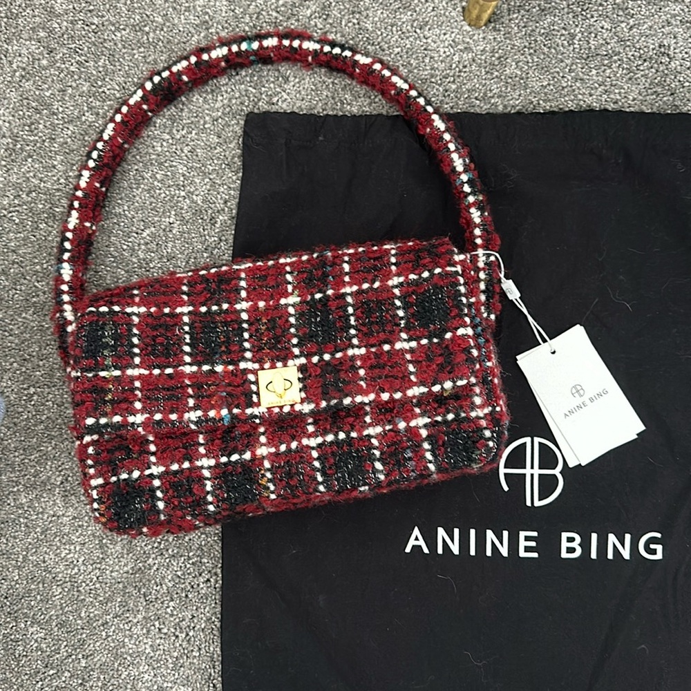 Nico Plaid Shoulder Bag, Cherry